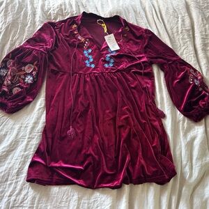 Elegant Burgundy Embroidered Mini Dress